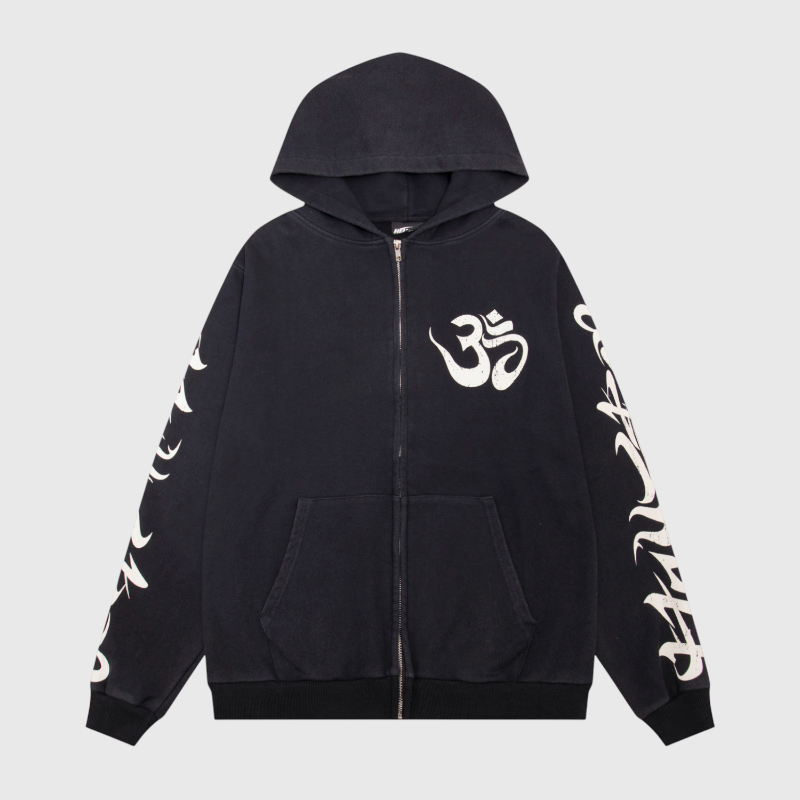 Hellstar Ohm Zip-Up Black Hoodie