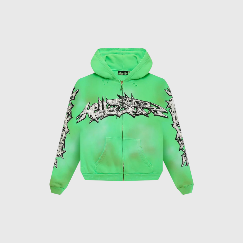 Hellstar Graffiti Zip-Up Green Hoodie