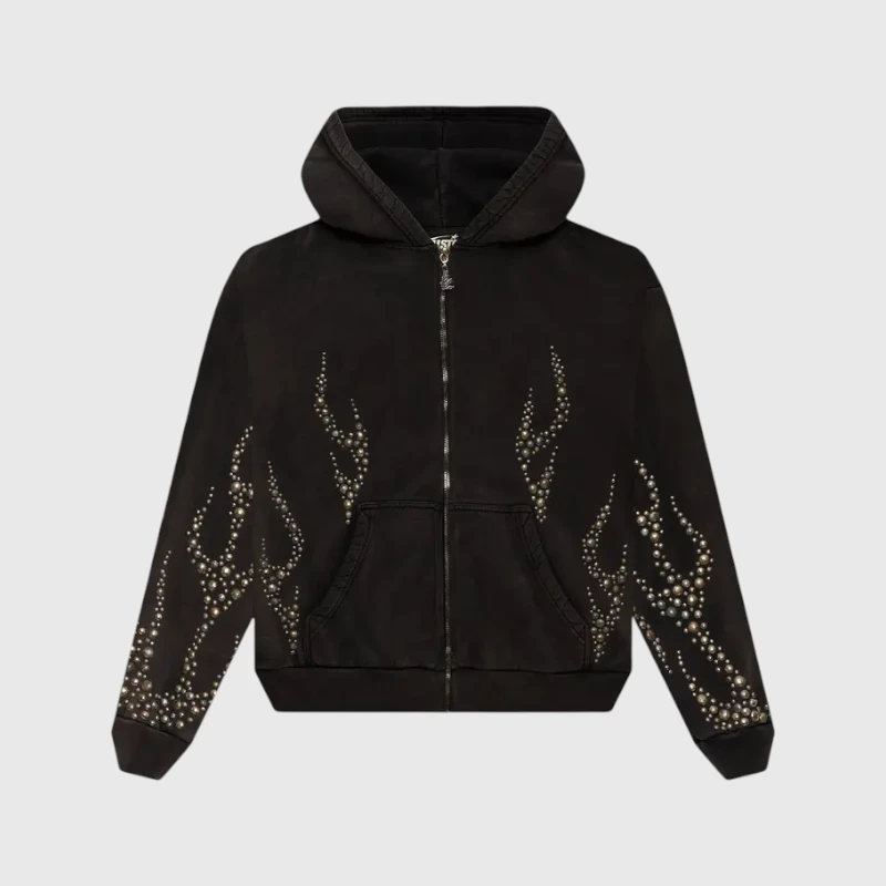 Hellstar Studded Flame Zip-Up Hoodie Front